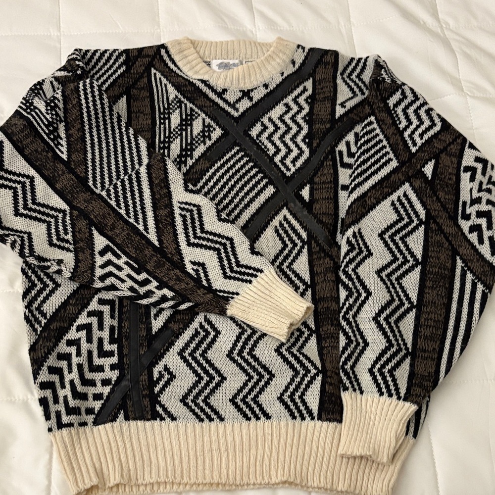 Men's Geometric Black and Brown Crewneck Sweater